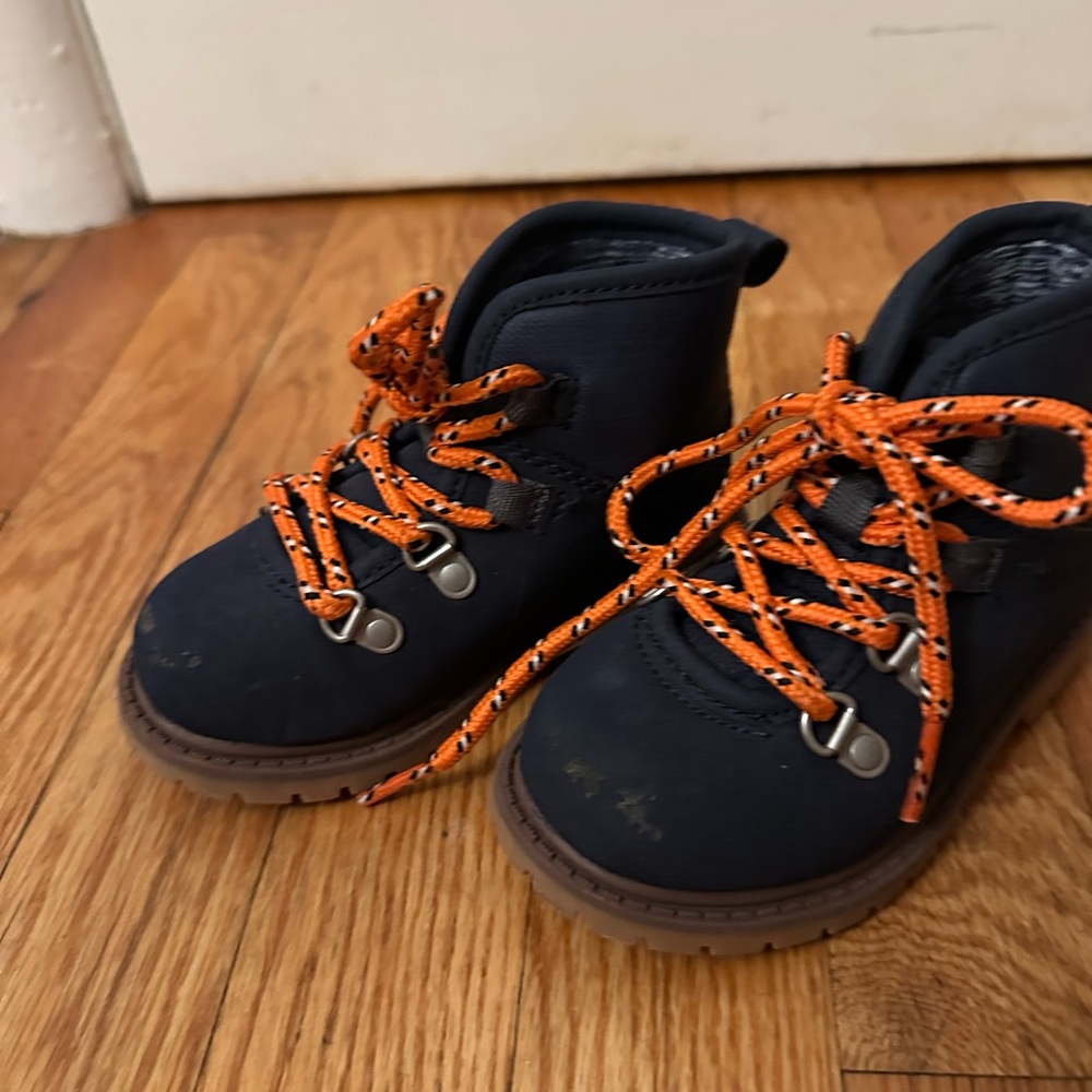 Kids Navy and Orange Lace-Up Boots